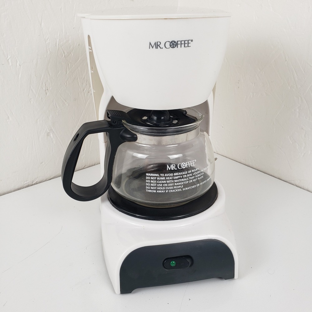 Mr. Coffee 4 Cup Drip Coffee Maker White Black Model DR4 Glass Carafe Dorm Apt